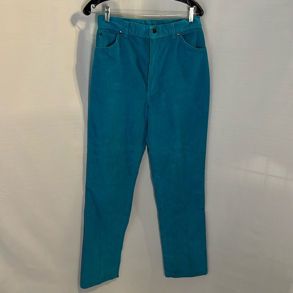 Vintage Chic Turquoise Blue Pants Jeans Corduroy Women 28 80s